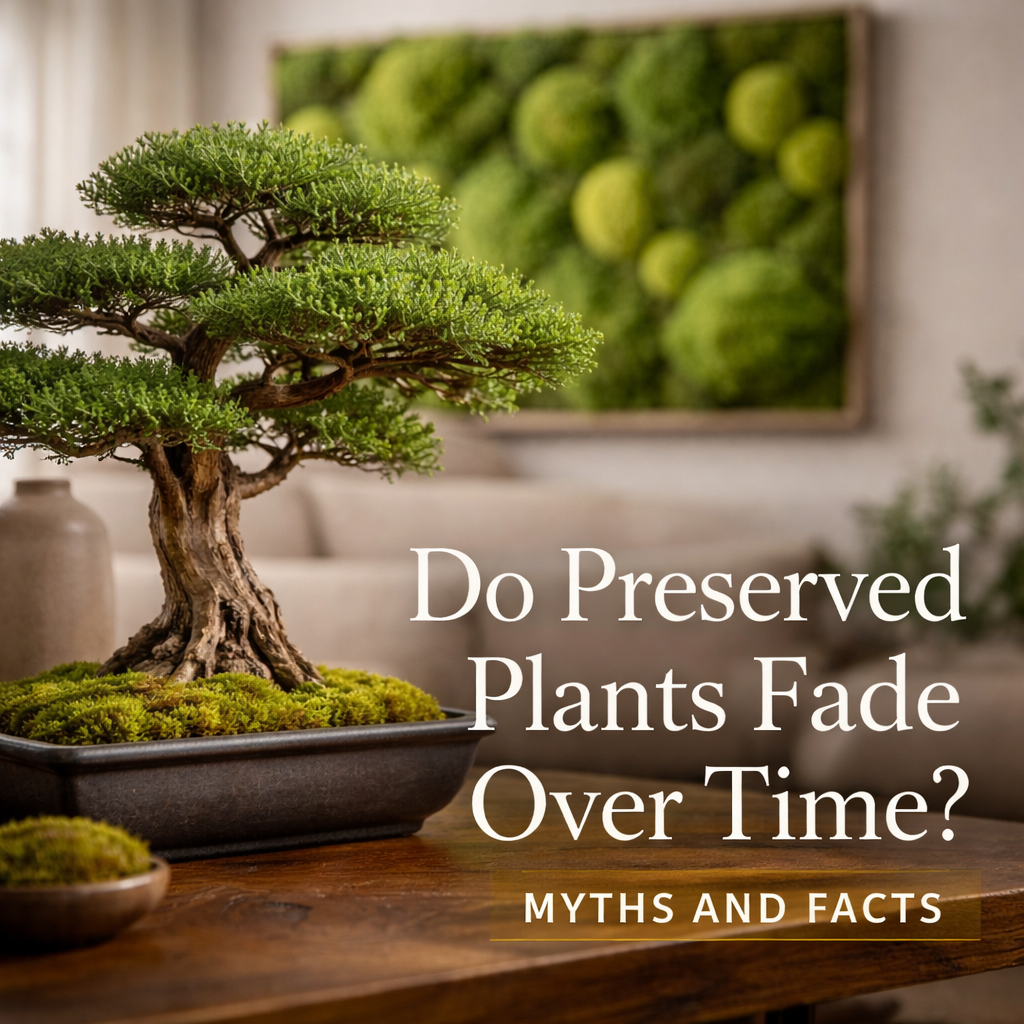 Preserved bonsai tree in a ceramic pot